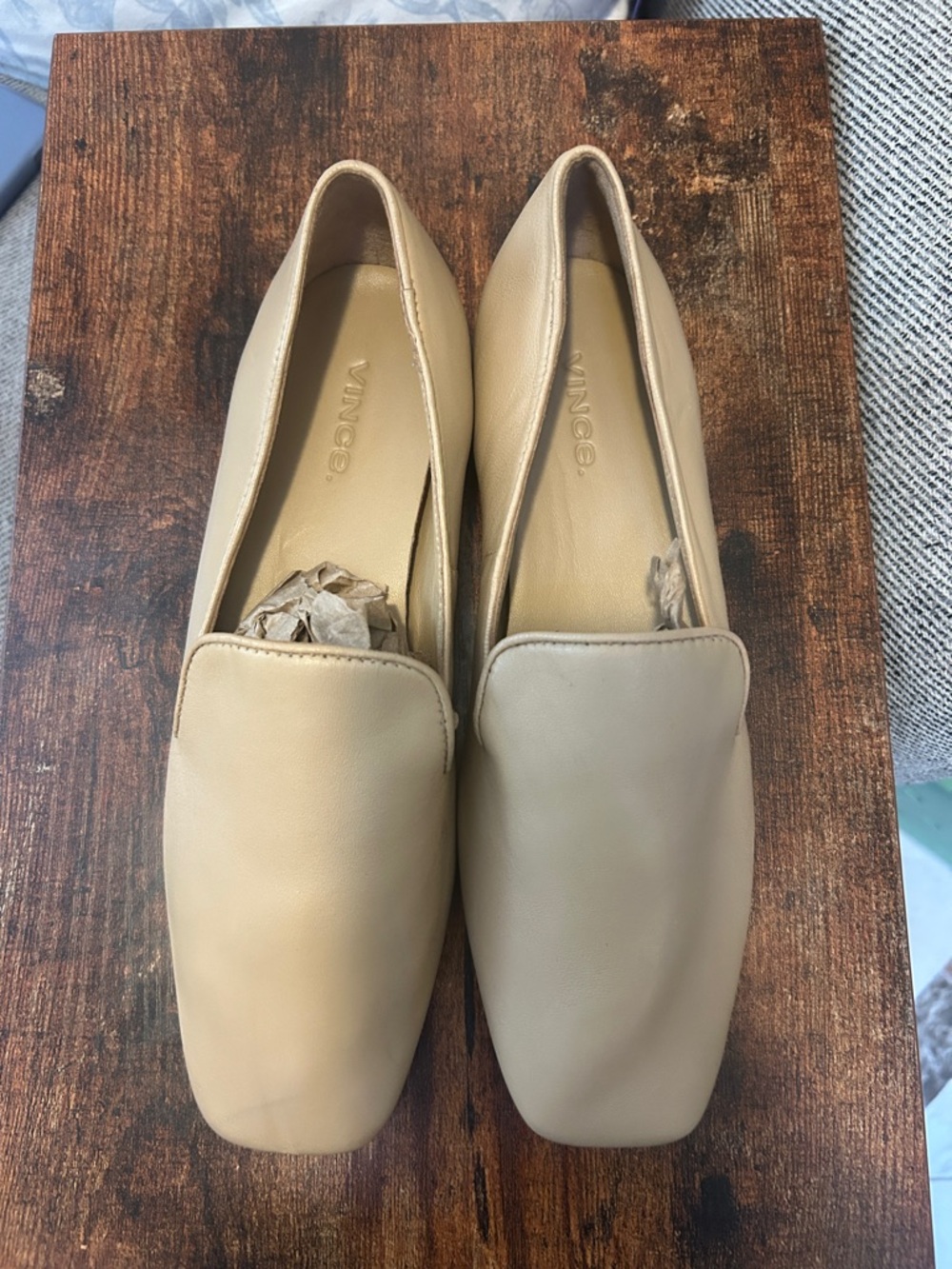 NWOB Vince Neutral Beige Leather Square-Toe Loafers- size 36/6